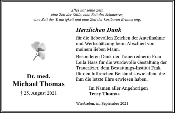 Traueranzeige von Michael Thomas von vrm-trauer
