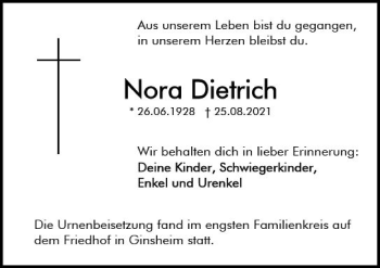 Traueranzeige von Nora Dietrich von vrm-trauer