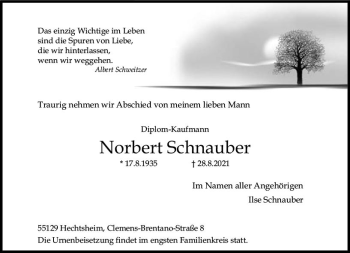 Traueranzeige von Norbert Schnauber von vrm-trauer