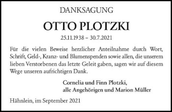 Traueranzeige von Otto Plotzki von vrm-trauer