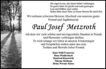 Traueranzeige von Paul Josef Metzroth von vrm-trauer