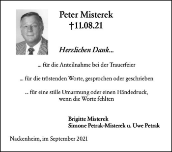 Traueranzeige von Peter Misterek von vrm-trauer