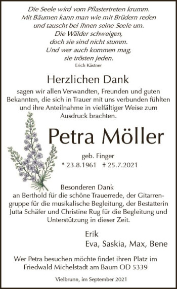 Traueranzeige von Petra Möller von vrm-trauer