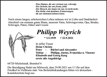 Traueranzeige von Philipp Weyrich von vrm-trauer