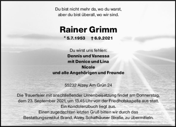 Traueranzeige von Rainer Grimm von vrm-trauer