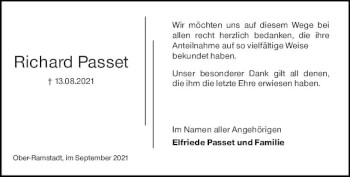 Traueranzeige von Richard Passet von vrm-trauer