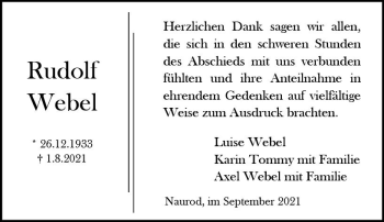Traueranzeige von Rudolf Webel von vrm-trauer