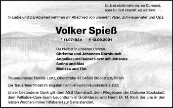 Traueranzeige von Volker Spieß von vrm-trauer