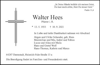 Traueranzeige von Walter Hees von vrm-trauer