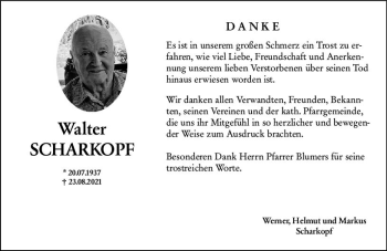 Traueranzeige von Walter Scharkopf von vrm-trauer