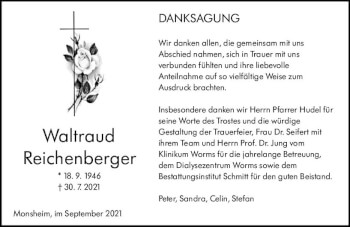 Traueranzeige von Waltraud Reichenberger von vrm-trauer