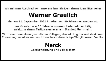 Traueranzeige von Werner Graulich von vrm-trauer