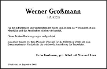 Traueranzeige von Werner Großmann von vrm-trauer