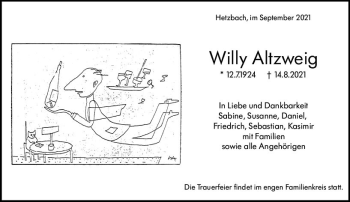 Traueranzeige von Willy Altzweig von vrm-trauer