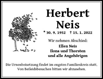 Traueranzeige von Herbert Neis 