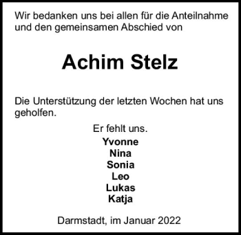 Traueranzeige von Achim Stelz von vrm-trauer Darmstädter Echo