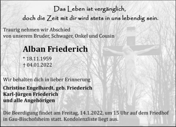 Traueranzeige von Alban Friederich von vrm-trauer AZ Mainz