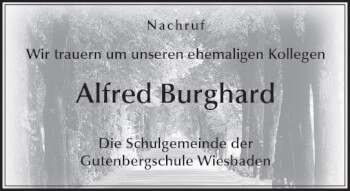 Traueranzeige von Alfred Burghard von vrm-trauer Wiesbadener Kurier