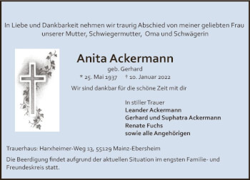 Traueranzeige von Anita Ackermann von vrm-trauer AZ Mainz
