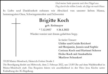 Traueranzeige von Brigitte Koch von vrm-trauer AZ Mainz
