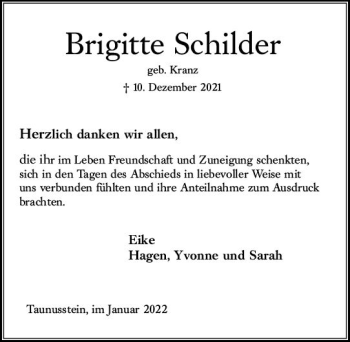 Traueranzeige von Brigitte Schilder von vrm-trauer WK-UTA