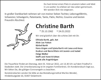 Traueranzeige von Christine Barth von vrm-trauer AZ Mainz