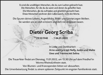 Traueranzeige von Dieter Georg Scriba von vrm-trauer Wormser Zeitung
