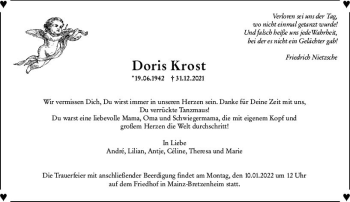 Traueranzeige von Doris Krost von vrm-trauer AZ Mainz