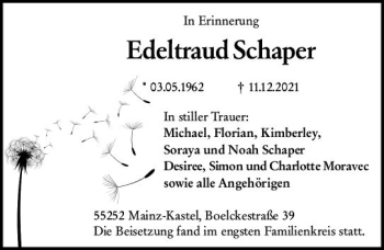 Traueranzeige von Edeltraud Schaper von vrm-trauer AZ Mainz