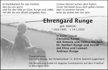 Traueranzeige von Ehrengard Runge von vrm-trauer Darmstädter Echo