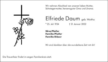 Traueranzeige von Elfriede Daum von vrm-trauer Rüsselsheimer Echo / MainSpitze