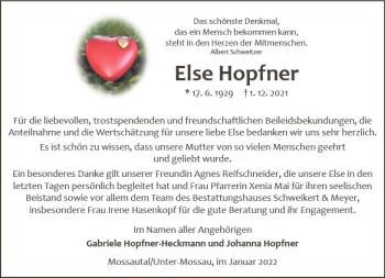 Traueranzeige von Else Hopfner von vrm-trauer Odenwälder Echo