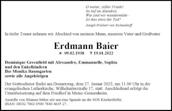 Traueranzeige von Erdmann Baier von vrm-trauer AZ Mainz