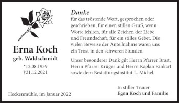 Traueranzeige von Erna Koch von vrm-trauer Idsteiner Zeitung