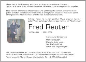 Traueranzeige von Fred Reuter von vrm-trauer Wiesbadener Kurier