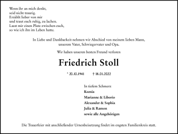 Traueranzeige von Friedrich Stoll von vrm-trauer Wormser Zeitung