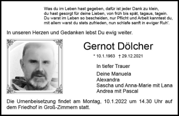 Traueranzeige von Gernot Dölcher von vrm-trauer DieburgerAnzeiger/Groß-Zimmerner Lokala