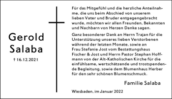 Traueranzeige von Gerold Salaba von vrm-trauer Wiesbadener Kurier
