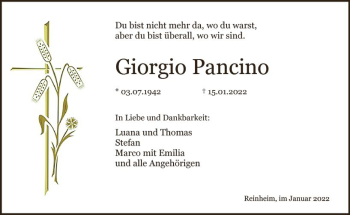 Traueranzeige von Giorgio Pancino von vrm-trauer Darmstädter Echo