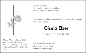 Traueranzeige von Gisela Elzer von vrm-trauer AZ Mainz