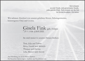 Traueranzeige von Gisela Fink von vrm-trauer AZ Mainz