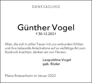 Traueranzeige von Günther Vogel von vrm-trauer AZ Mainz
