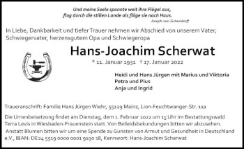 Traueranzeige von Hans-Joachim Scherwat von vrm-trauer Wiesbadener Kurier