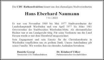Traueranzeige von Hans Eberhard Naumann von vrm-trauer Wiesbadener Kurier