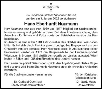 Traueranzeige von Hans Eberhardt Naumann von vrm-trauer Wiesbadener Kurier