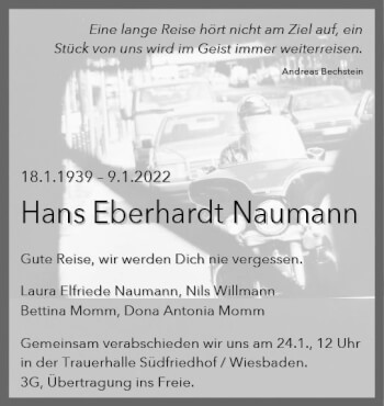 Traueranzeige von Hans Eberhardt Naumann von vrm-trauer Wiesbadener Kurier
