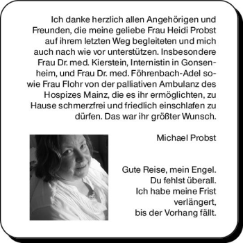 Traueranzeige von Heidi Probst von vrm-trauer AZ Mainz