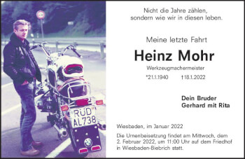 Traueranzeige von Heinz Mohr von vrm-trauer Wiesbadener Kurier