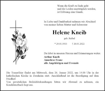 Traueranzeige von Helene Kneib von vrm-trauer AZ Mainz