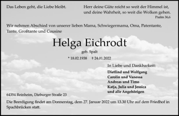 Traueranzeige von Helga Eichrodt von vrm-trauer Darmstädter Echo